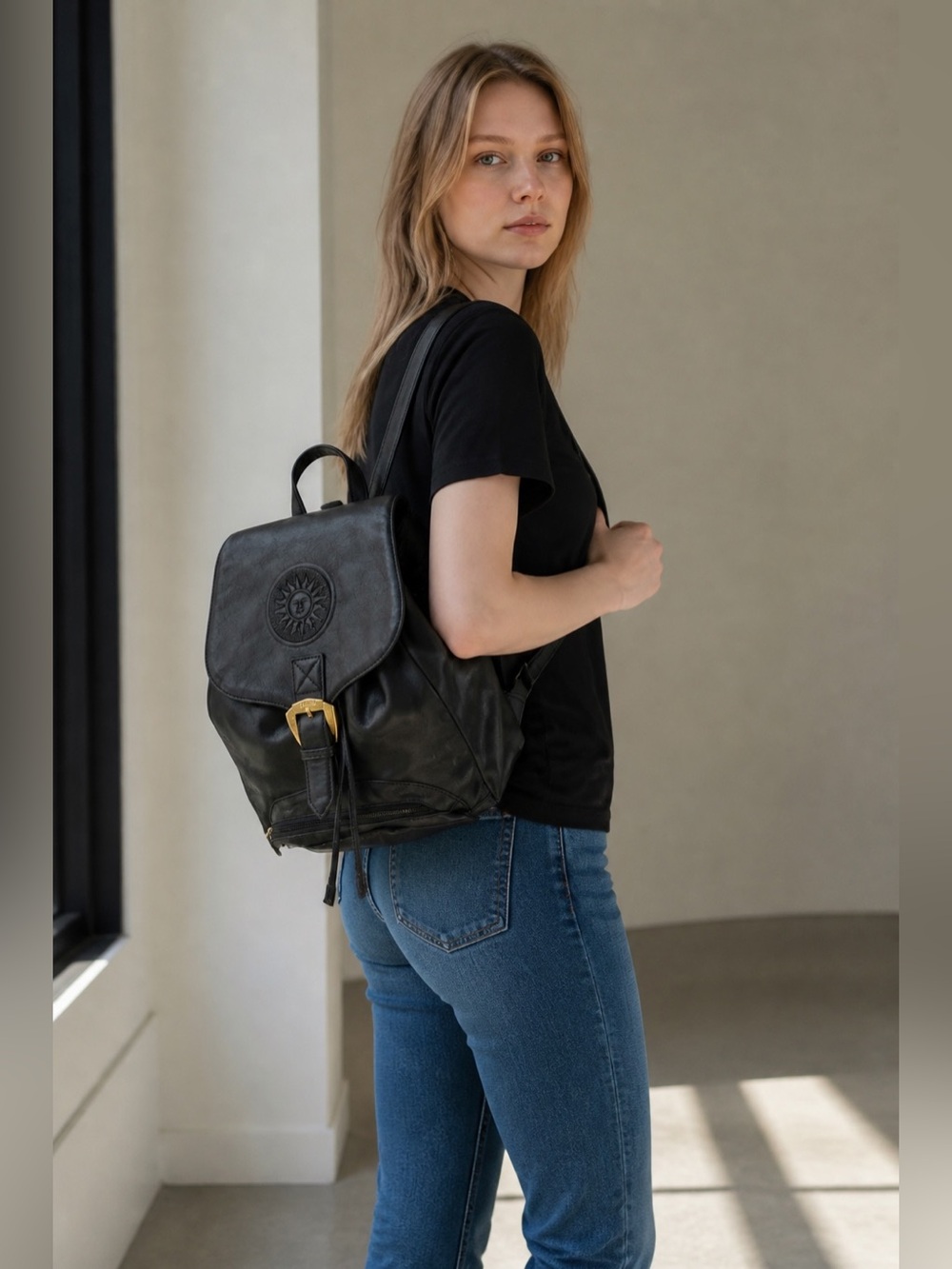 Versace Black Backpack with Gold Accents